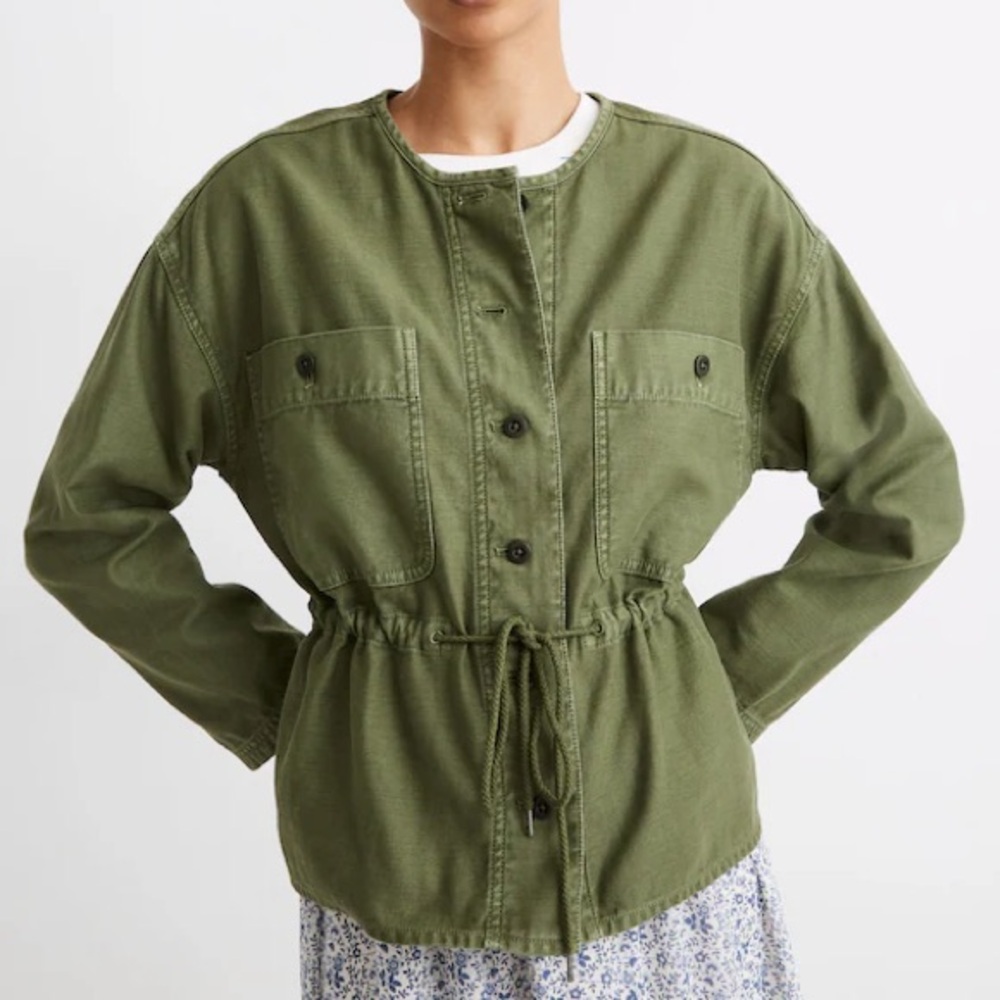 Madewell Claremont‎ Drawstring Jacket Medium green utility button lightweight - Picture 13 of 13